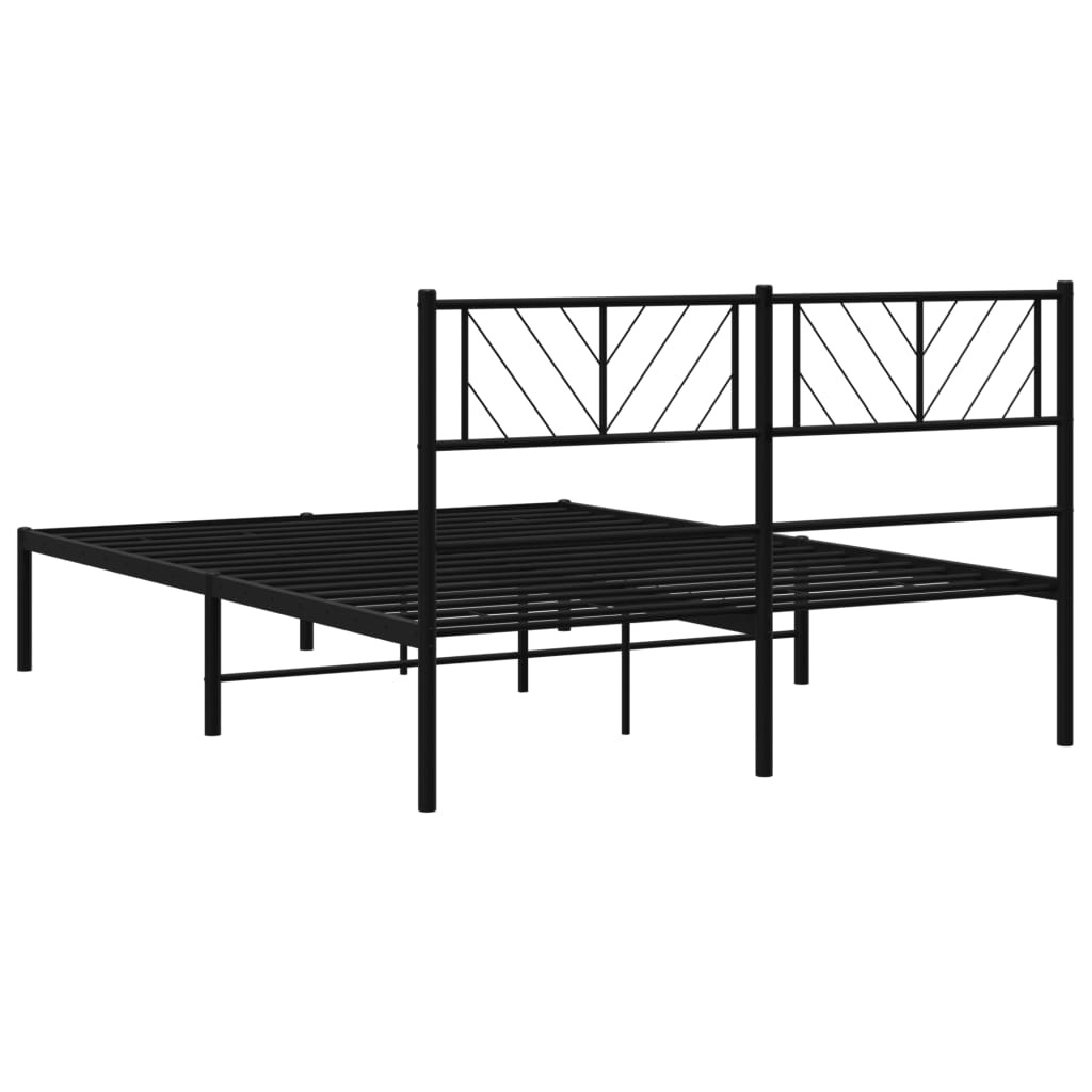 Metal Bed Frame without Mattress with Headboard Black 150x200 cm