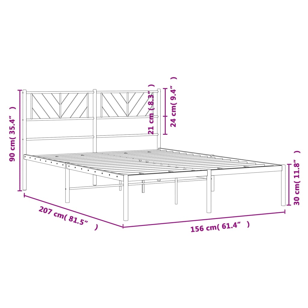 Metal Bed Frame without Mattress with Headboard Black 150x200 cm