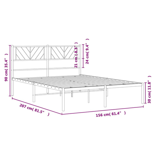 Metal Bed Frame without Mattress with Headboard Black 150x200 cm