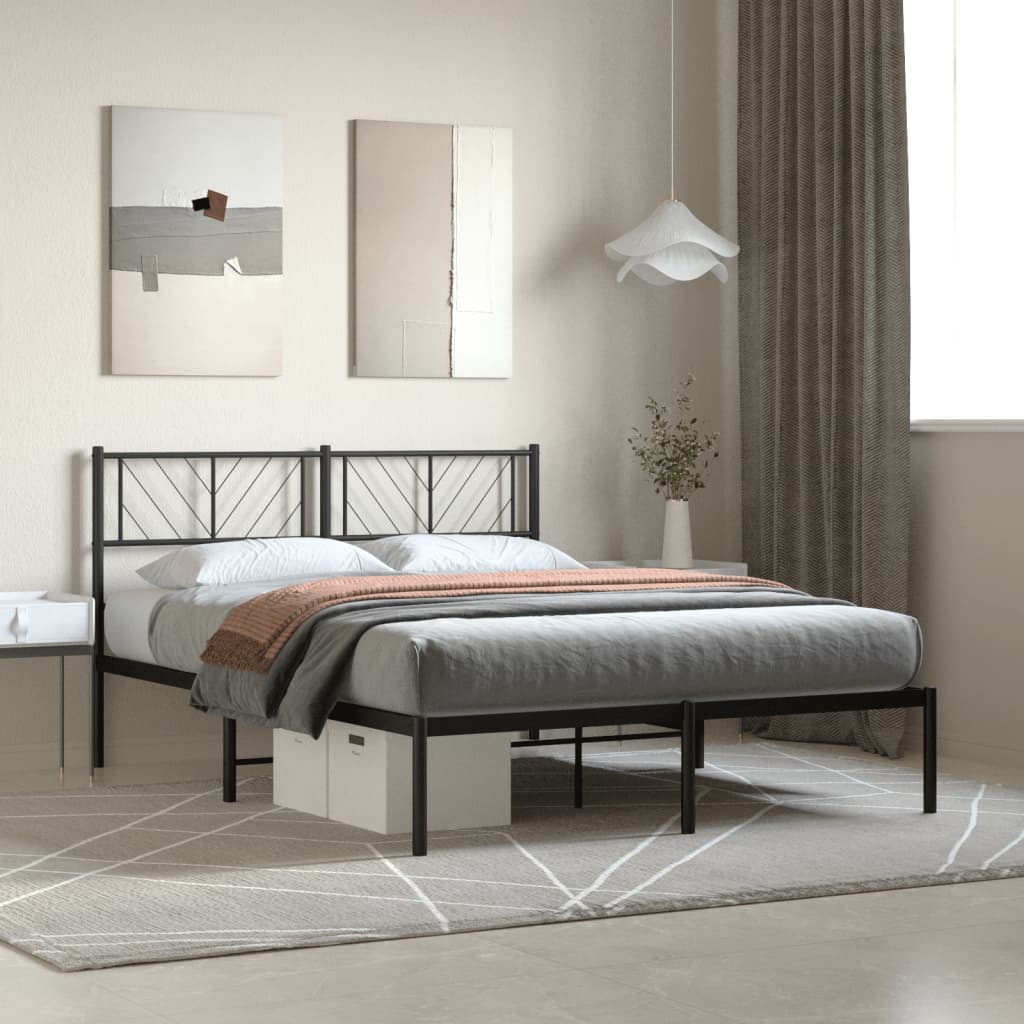 Metal Bed Frame without Mattress with Headboard Black 150x200 cm