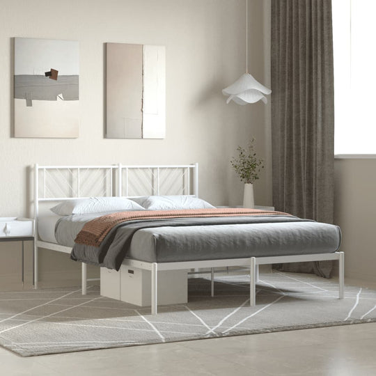 Metal Bed Frame without Mattress with Headboard White 135x190 cm