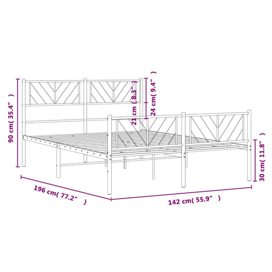 Metal Bed Frame without Mattress with Footboard White 135x190 cm