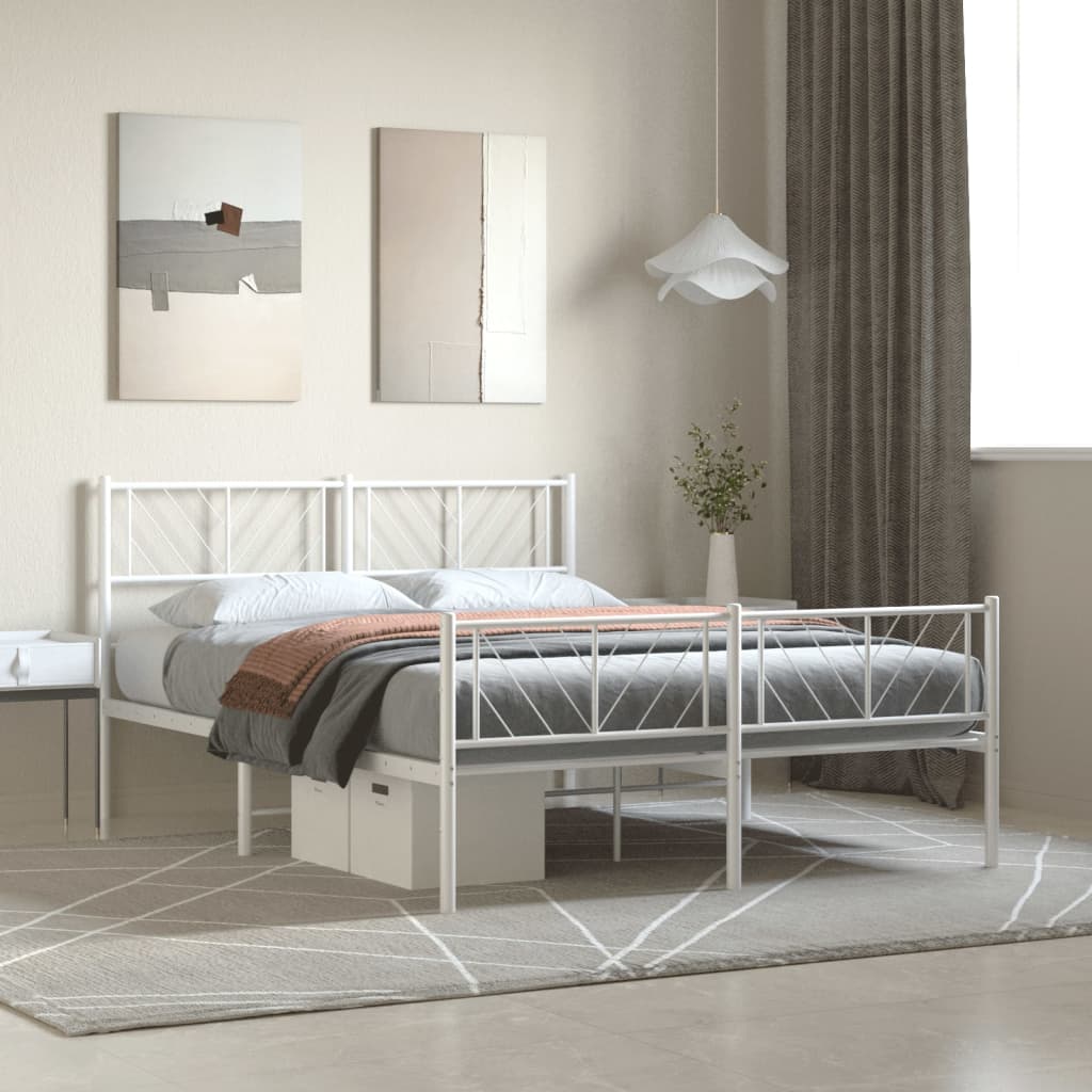 Metal Bed Frame without Mattress with Footboard White 135x190 cm