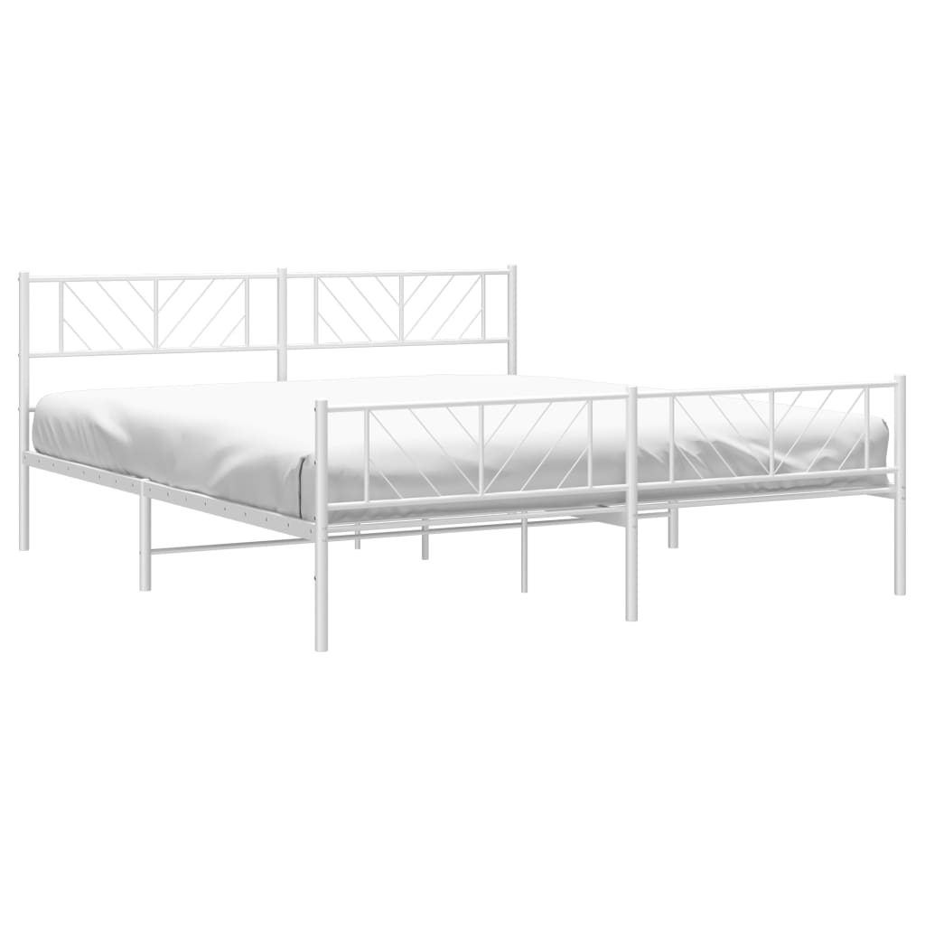 Metal Bed Frame without Mattress with Footboard White 183x203 cm King