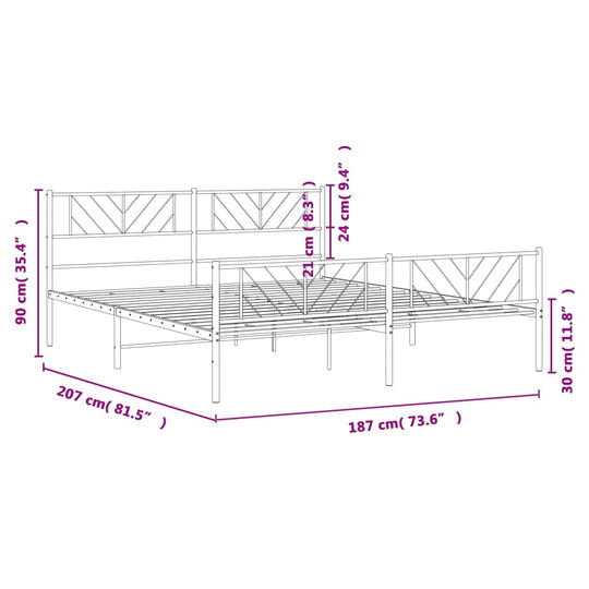 Metal Bed Frame without Mattress with Footboard White 183x203 cm King