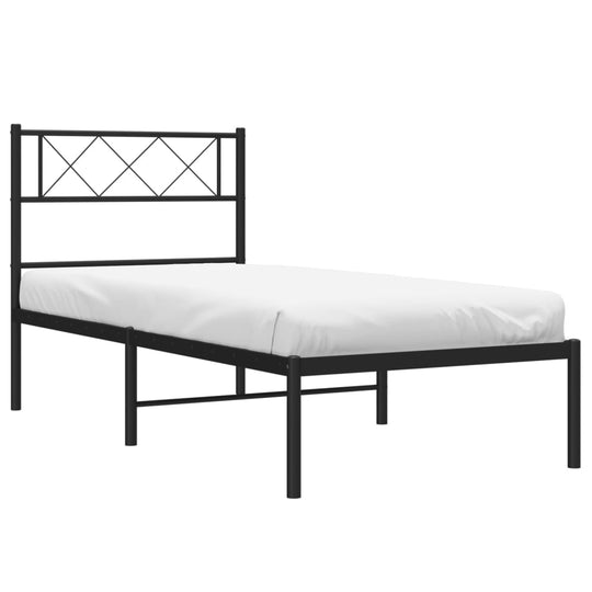 Metal Bed Frame without Mattress with Headboard Black 107x203 cm King Single