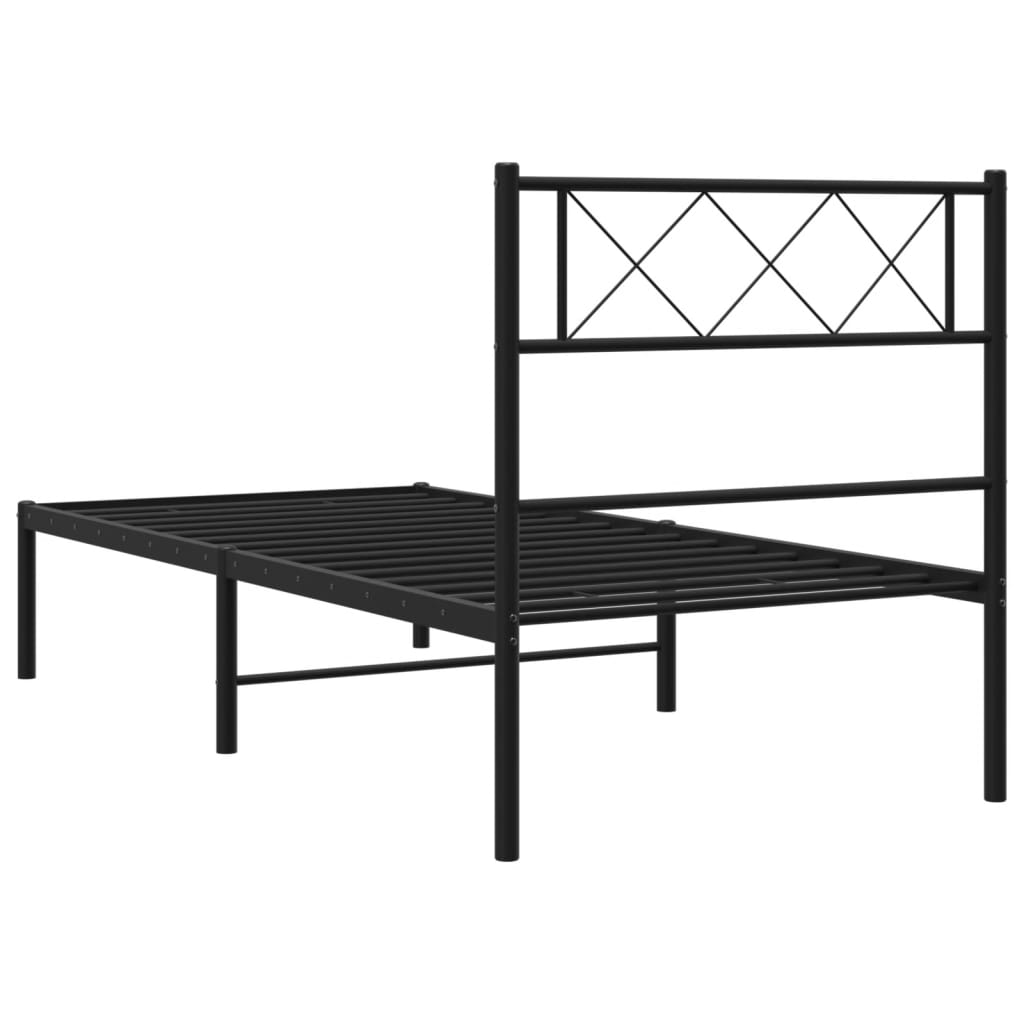 Metal Bed Frame without Mattress with Headboard Black 107x203 cm King Single