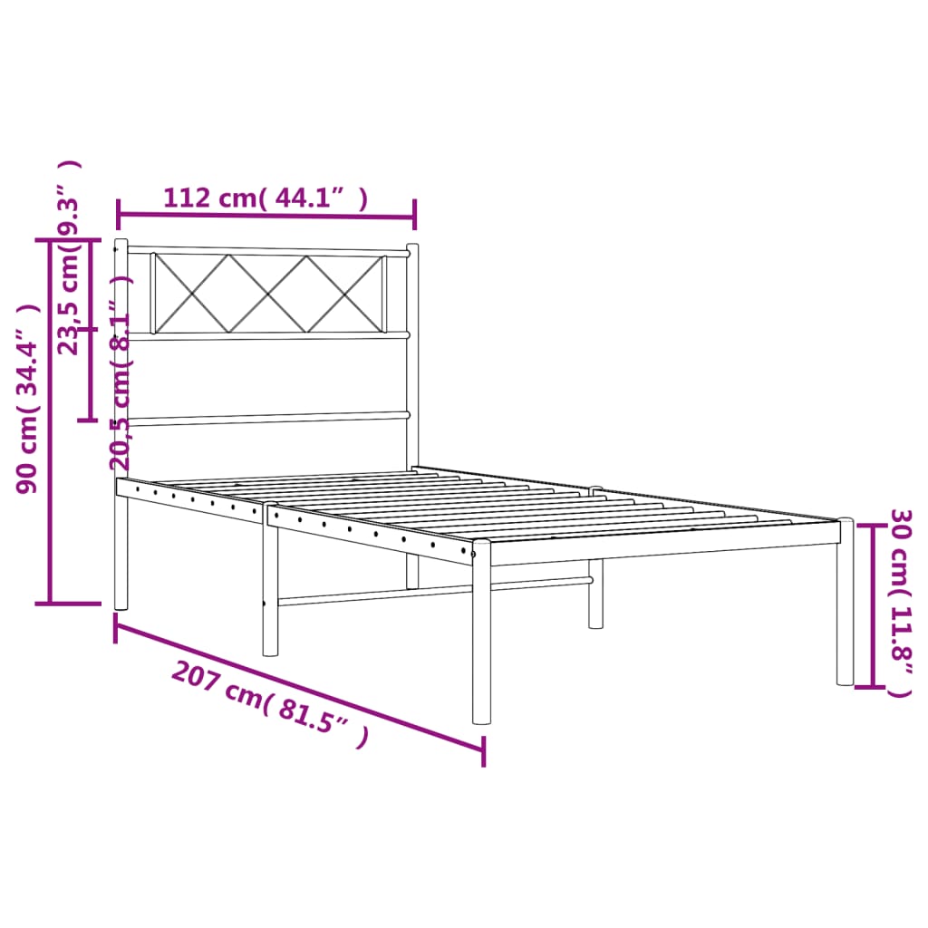 Metal Bed Frame without Mattress with Headboard Black 107x203 cm King Single