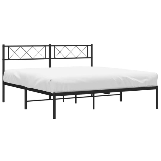 Metal Bed Frame without Mattress with Headboard Black 150x200 cm