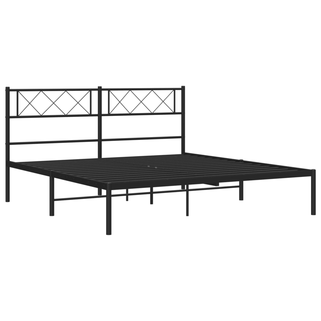 Metal Bed Frame without Mattress with Headboard Black 150x200 cm