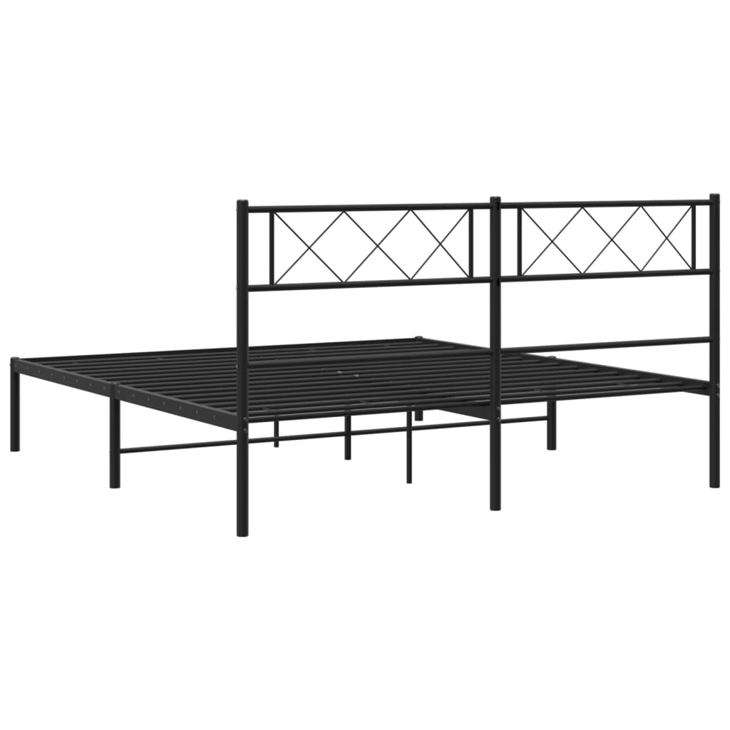 Metal Bed Frame without Mattress with Headboard Black 150x200 cm