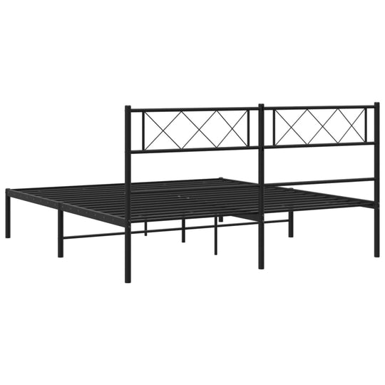 Metal Bed Frame without Mattress with Headboard Black 150x200 cm