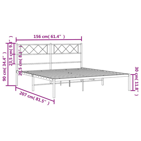 Metal Bed Frame without Mattress with Headboard Black 150x200 cm