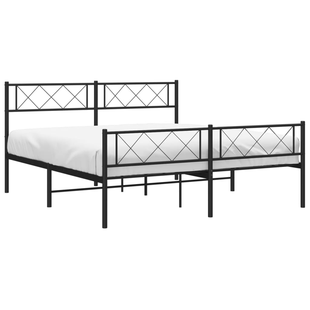 Metal Bed Frame without Mattress with Footboard Black 135x190 cm