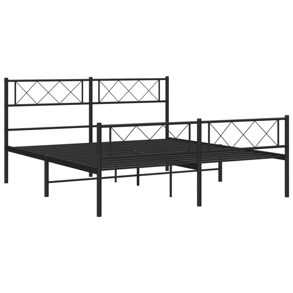 Metal Bed Frame without Mattress with Footboard Black 135x190 cm