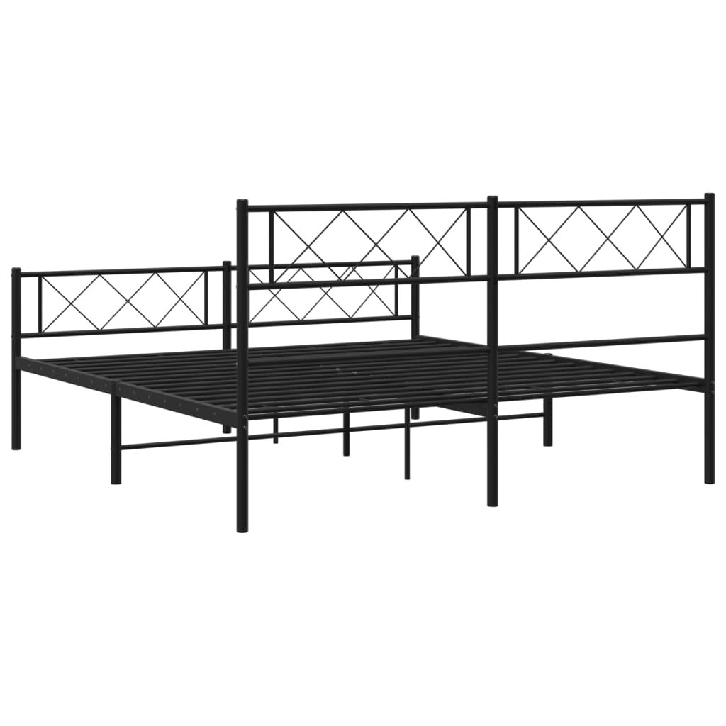 Metal Bed Frame without Mattress with Footboard Black 135x190 cm