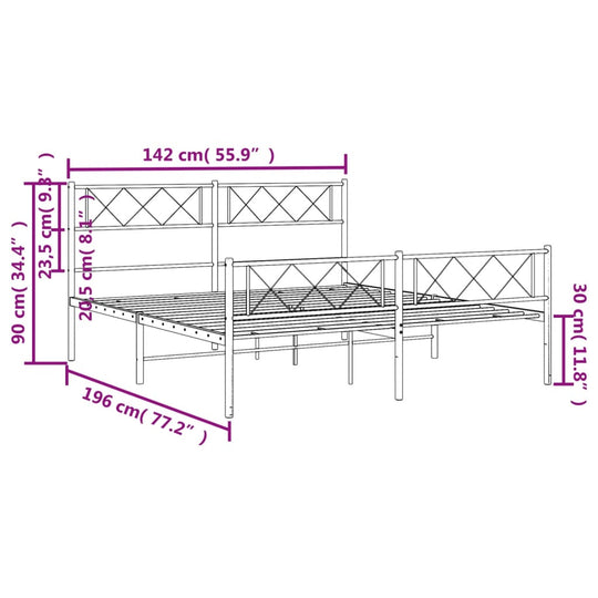 Metal Bed Frame without Mattress with Footboard Black 135x190 cm