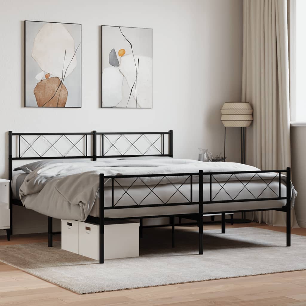 Metal Bed Frame without Mattress with Footboard Black 135x190 cm