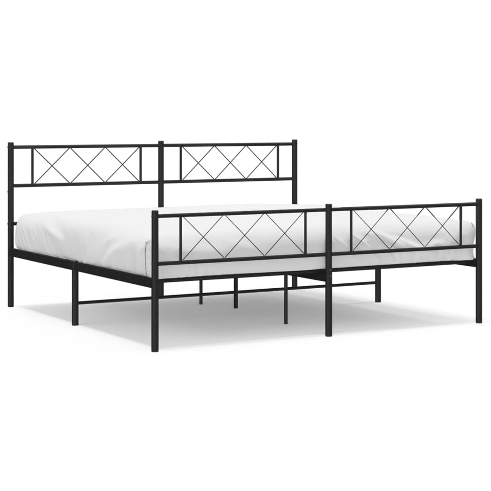 Metal Bed Frame without Mattress with Footboard Black 183x203 cm King