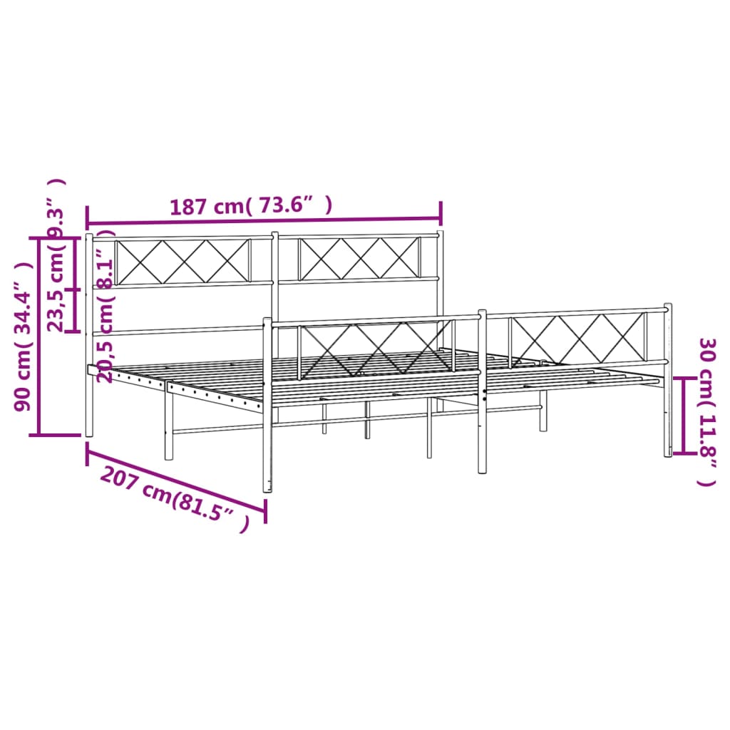 Metal Bed Frame without Mattress with Footboard Black 183x203 cm King