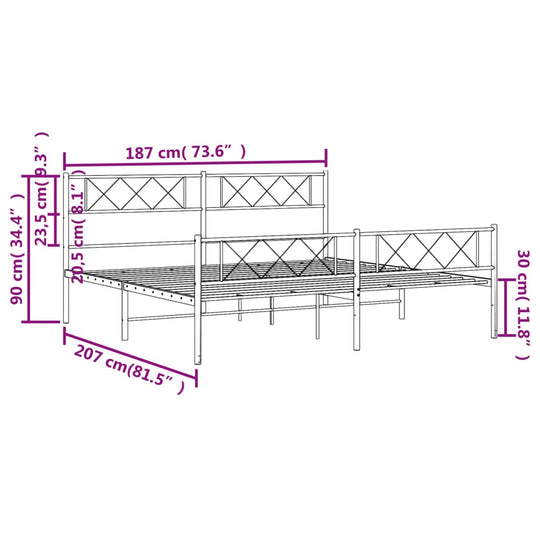 Metal Bed Frame without Mattress with Footboard Black 183x203 cm King