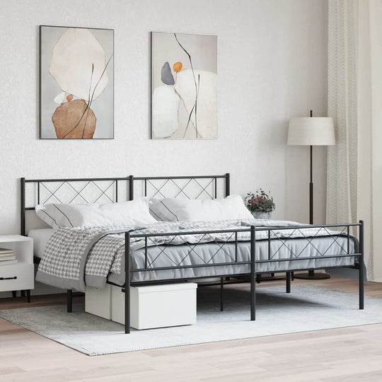 Metal Bed Frame without Mattress with Footboard Black 183x203 cm King