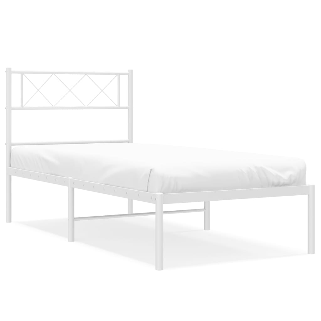 Metal Bed Frame without Mattress with Headboard White 107x203 cm King Single