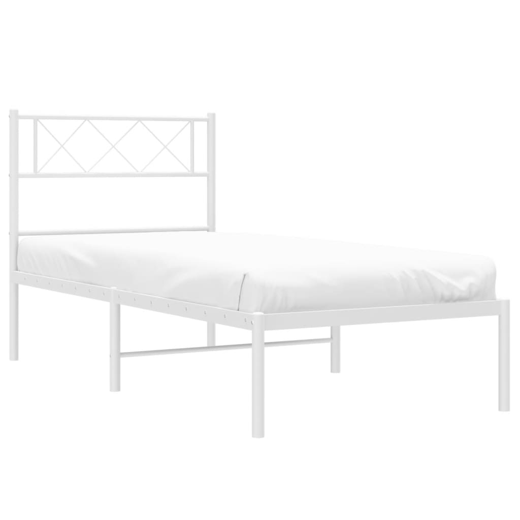 Metal Bed Frame without Mattress with Headboard White 107x203 cm King Single