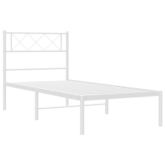 Metal Bed Frame without Mattress with Headboard White 107x203 cm King Single