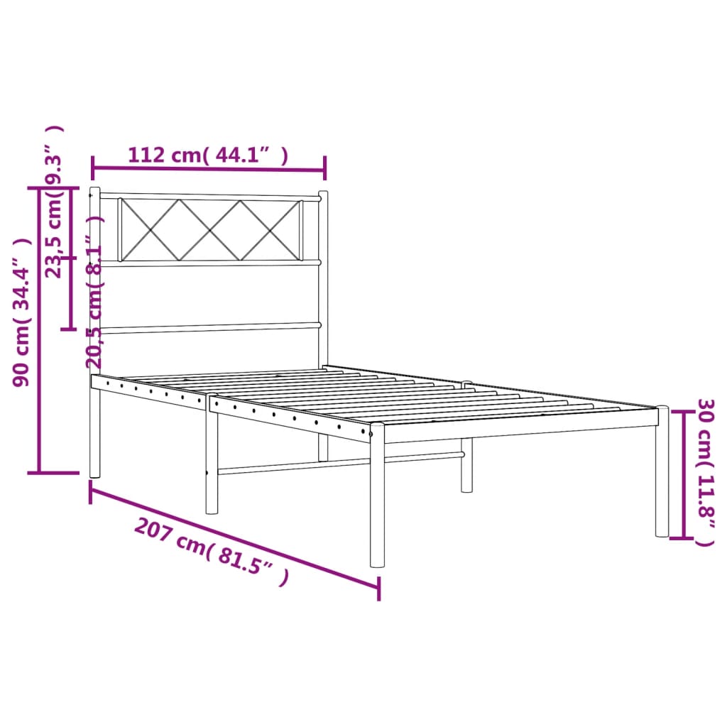 Metal Bed Frame without Mattress with Headboard White 107x203 cm King Single