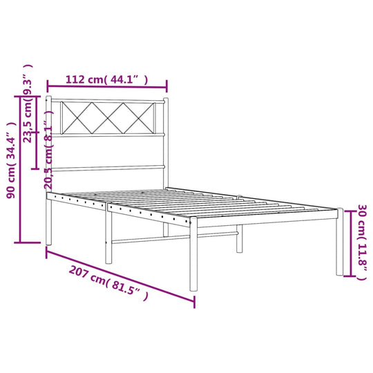 Metal Bed Frame without Mattress with Headboard White 107x203 cm King Single