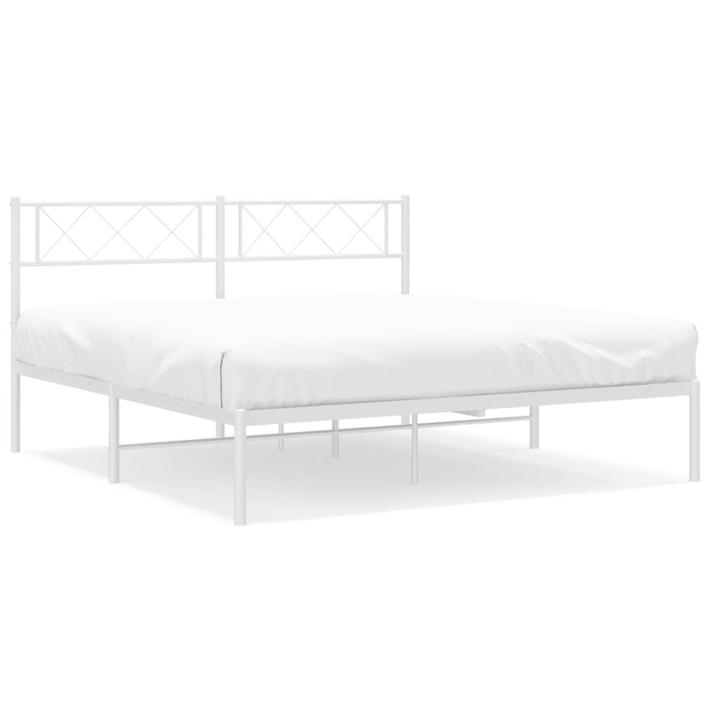 Metal Bed Frame without Mattress with Headboard White 150x200 cm