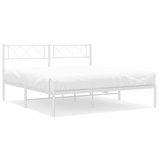 Metal Bed Frame without Mattress with Headboard White 150x200 cm