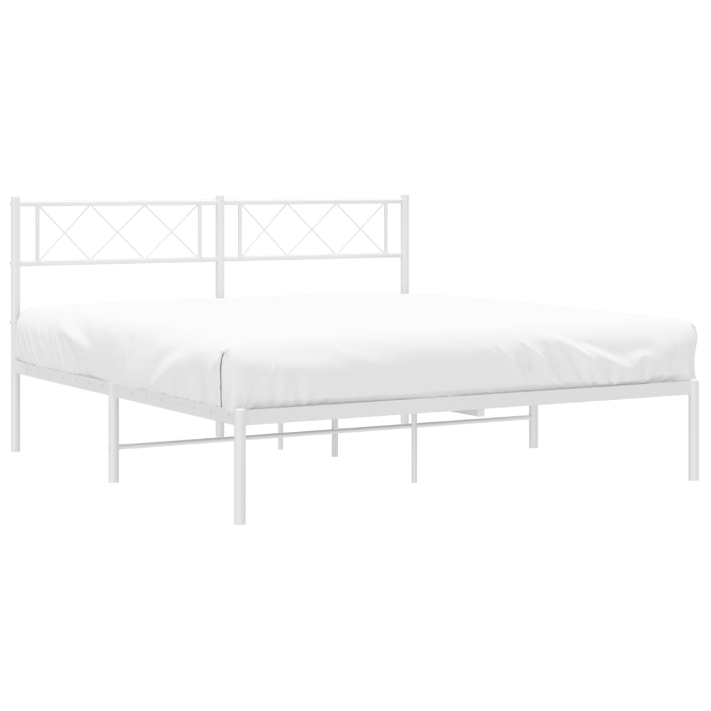 Metal Bed Frame without Mattress with Headboard White 150x200 cm