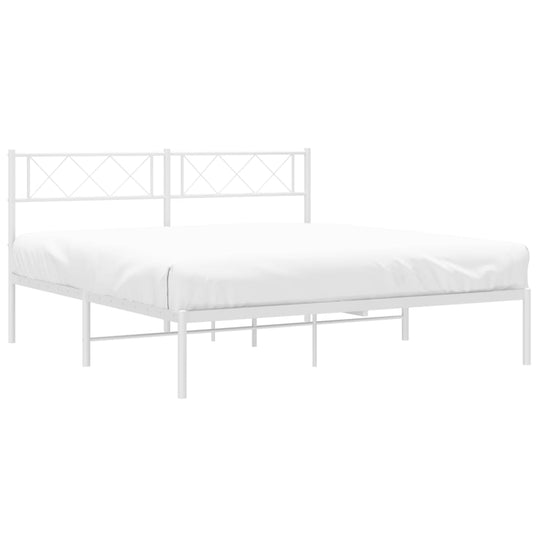 Metal Bed Frame without Mattress with Headboard White 150x200 cm