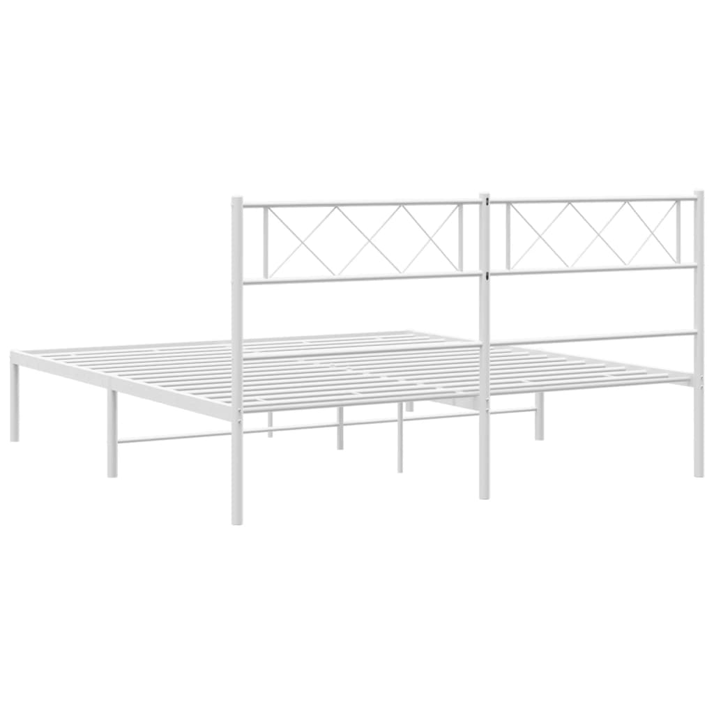 Metal Bed Frame without Mattress with Headboard White 150x200 cm