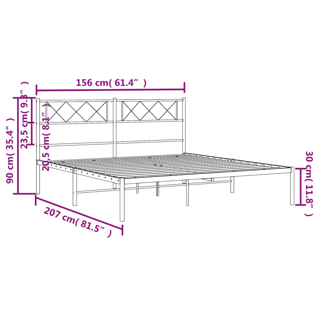 Metal Bed Frame without Mattress with Headboard White 150x200 cm