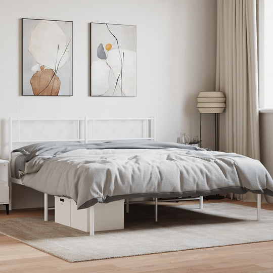 Metal Bed Frame without Mattress with Headboard White 150x200 cm