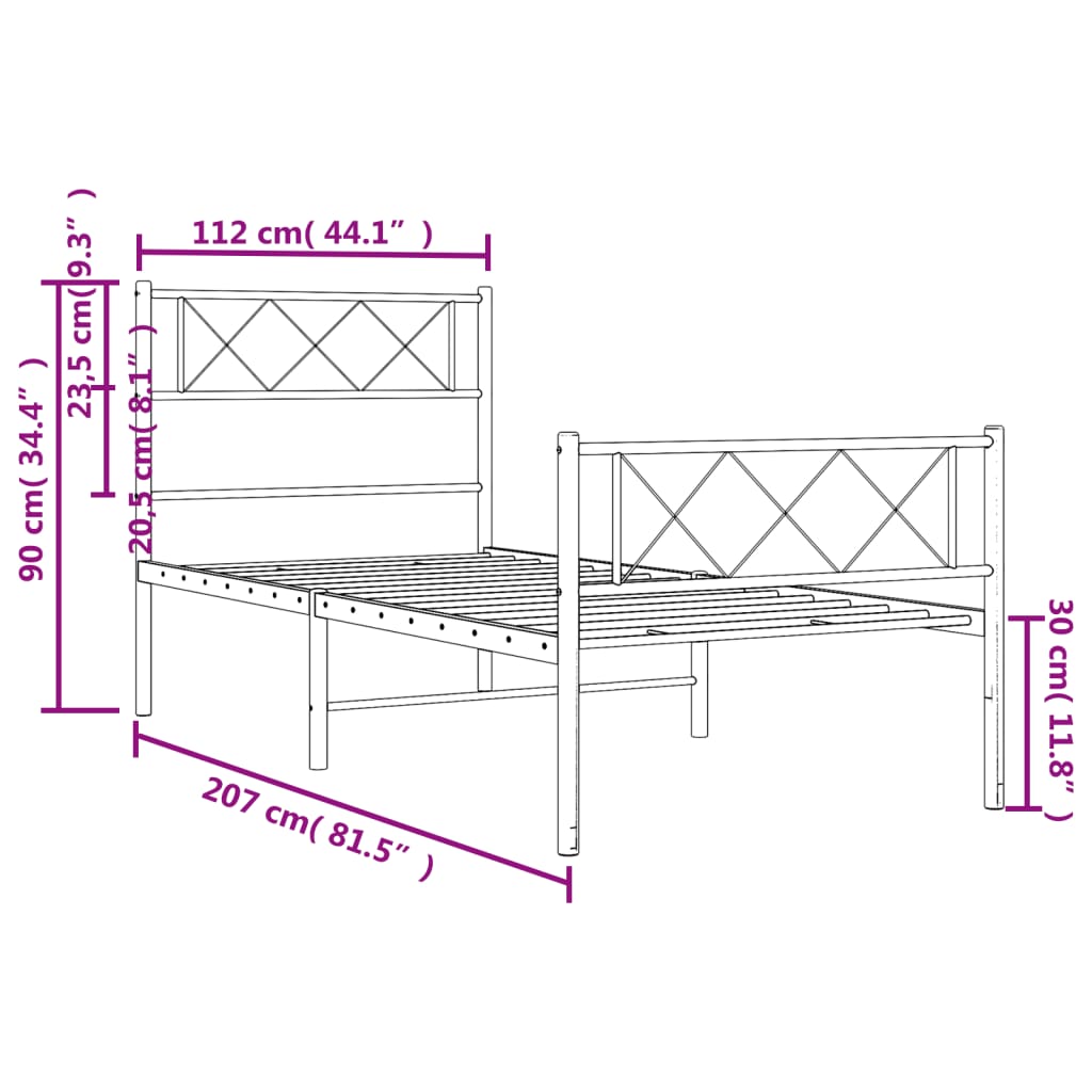 Metal Bed Frame without Mattress with Footboard White 107x203 cm King Single