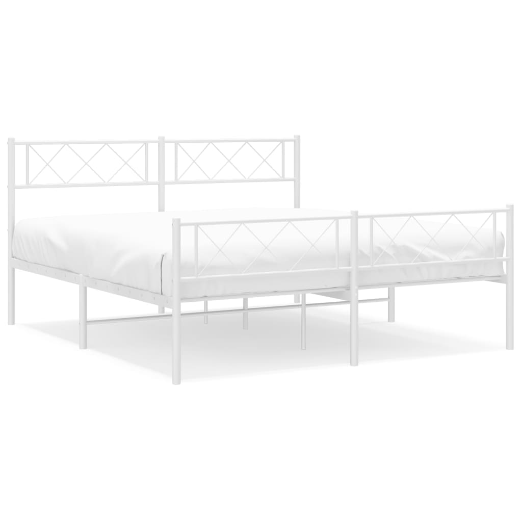 Metal Bed Frame without Mattress with Footboard White 135x190 cm