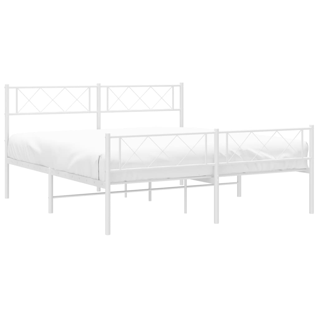 Metal Bed Frame without Mattress with Footboard White 135x190 cm