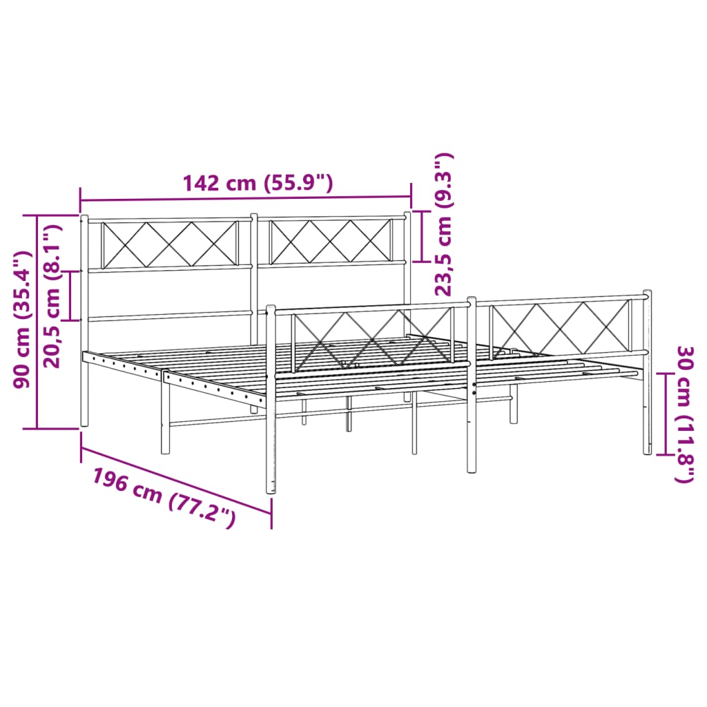 Metal Bed Frame without Mattress with Footboard White 135x190 cm