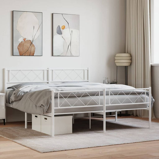 Metal Bed Frame without Mattress with Footboard White 135x190 cm