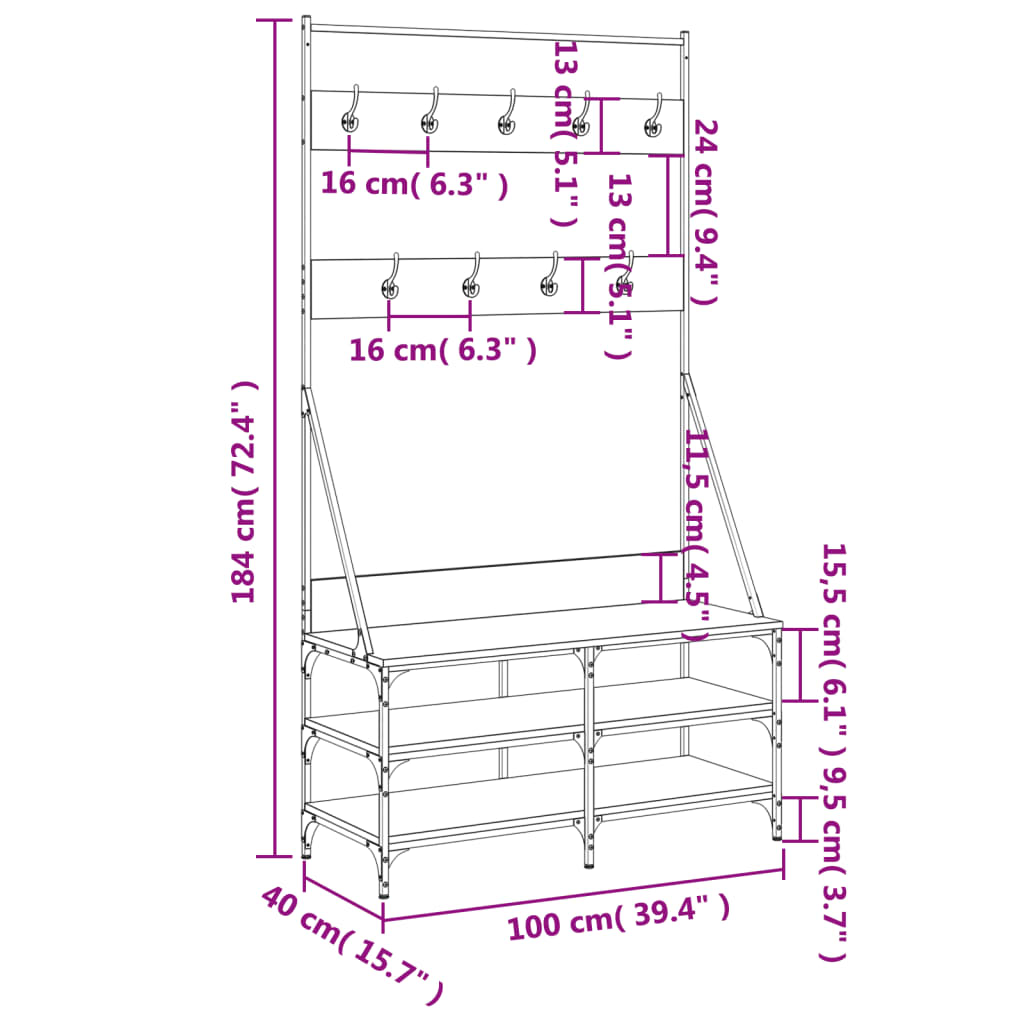 Clothes Rack with Shoe Storage Black 100x40x184 cm