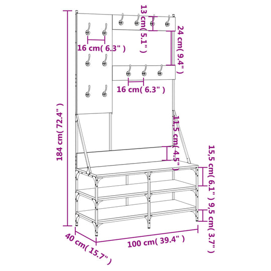 Clothes Rack with Shoe Storage Black 100x40x184 cm