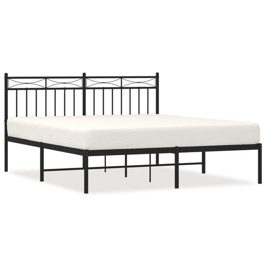 Metal Bed Frame without Mattress with Headboard Black 150x200 cm