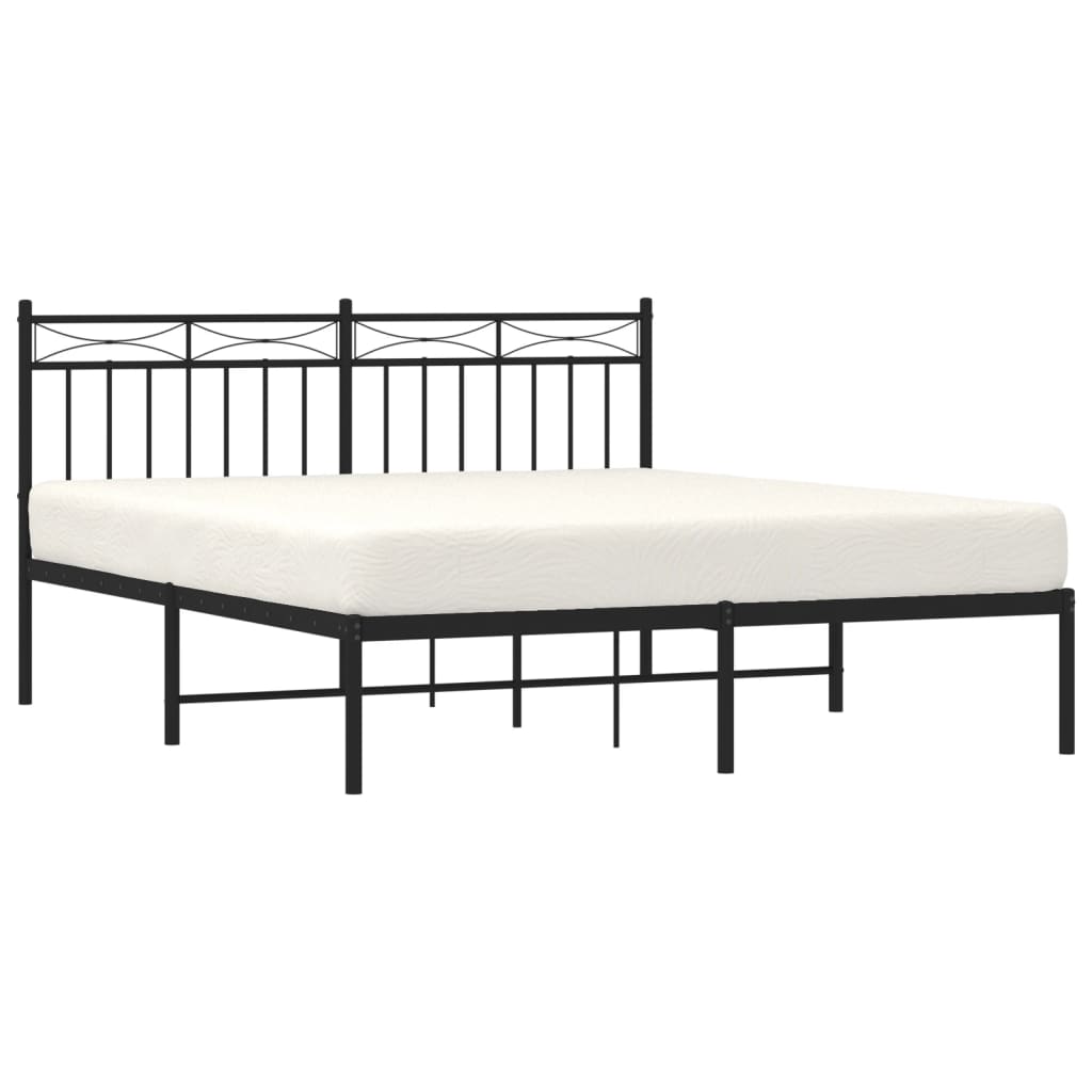 Metal Bed Frame without Mattress with Headboard Black 150x200 cm