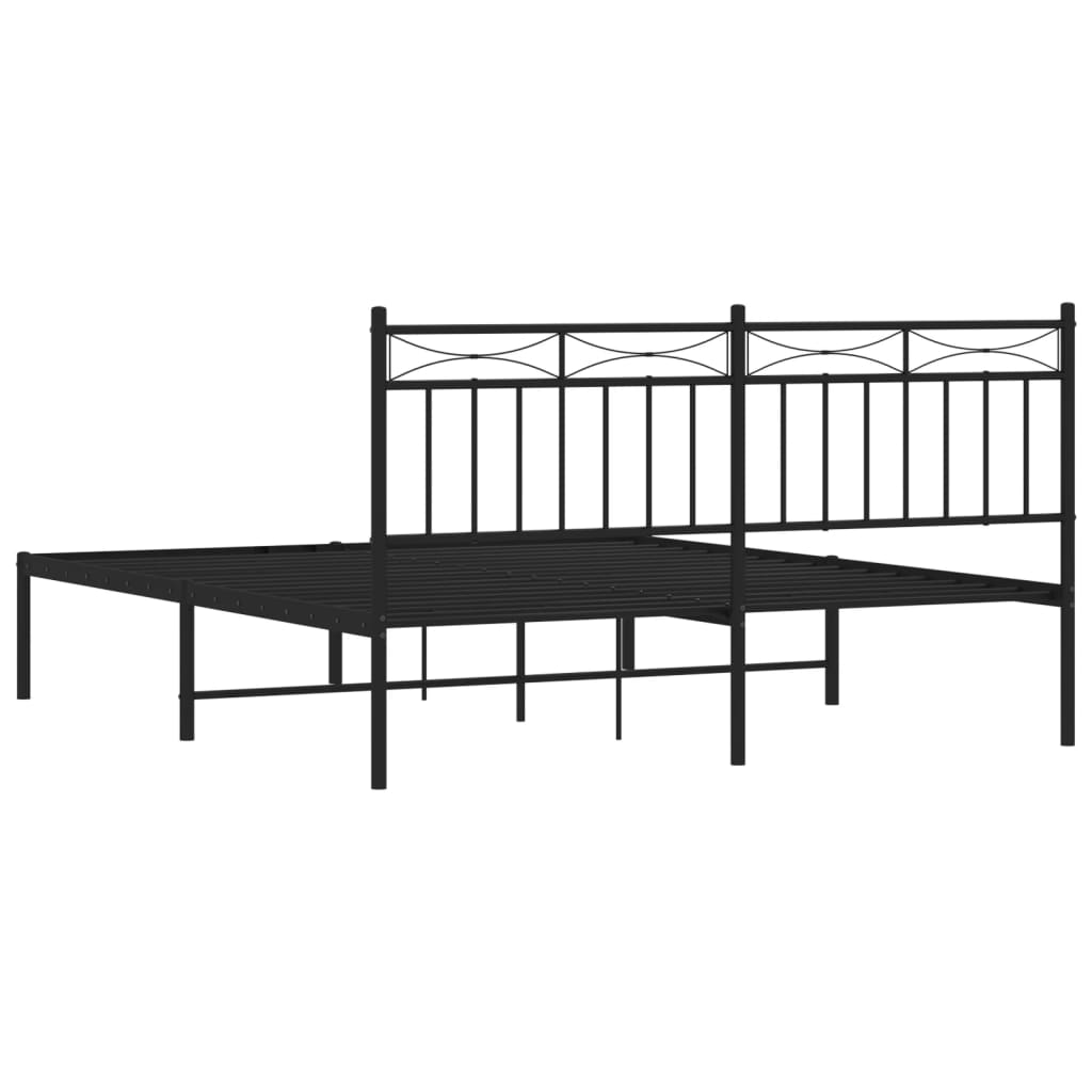 Metal Bed Frame without Mattress with Headboard Black 150x200 cm