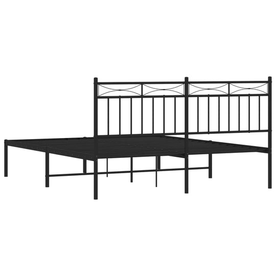 Metal Bed Frame without Mattress with Headboard Black 150x200 cm