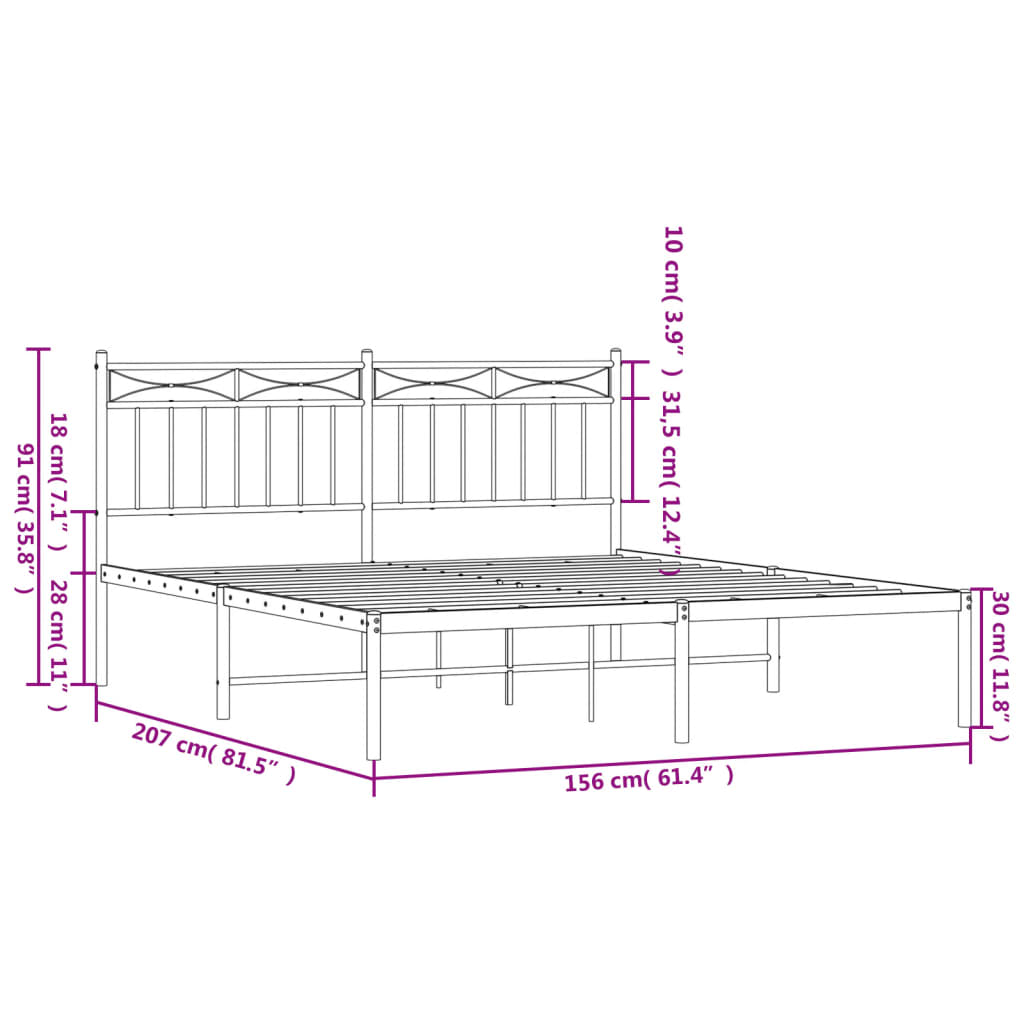 Metal Bed Frame without Mattress with Headboard Black 150x200 cm